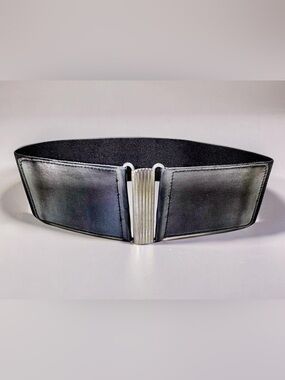 Iris Setlakwe Wide Waist Belt | Black Leather | Elastic | Silver Clasp | Size 4